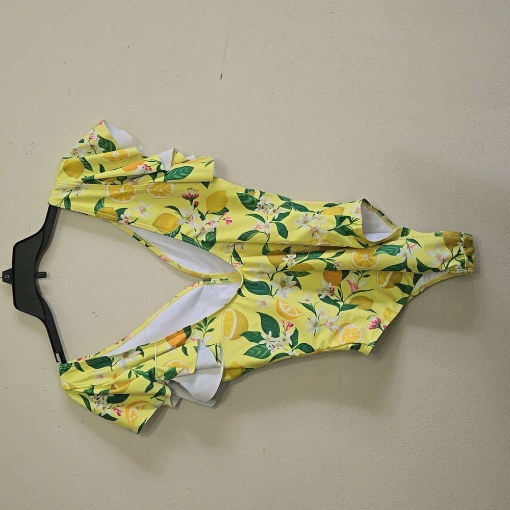 New Womens Binlowis V Neck One Piece Belt Swimsuit Lemons Floral  Size M - Picture 3 of 7